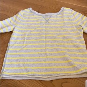 A neon yellow, greyish sweater.